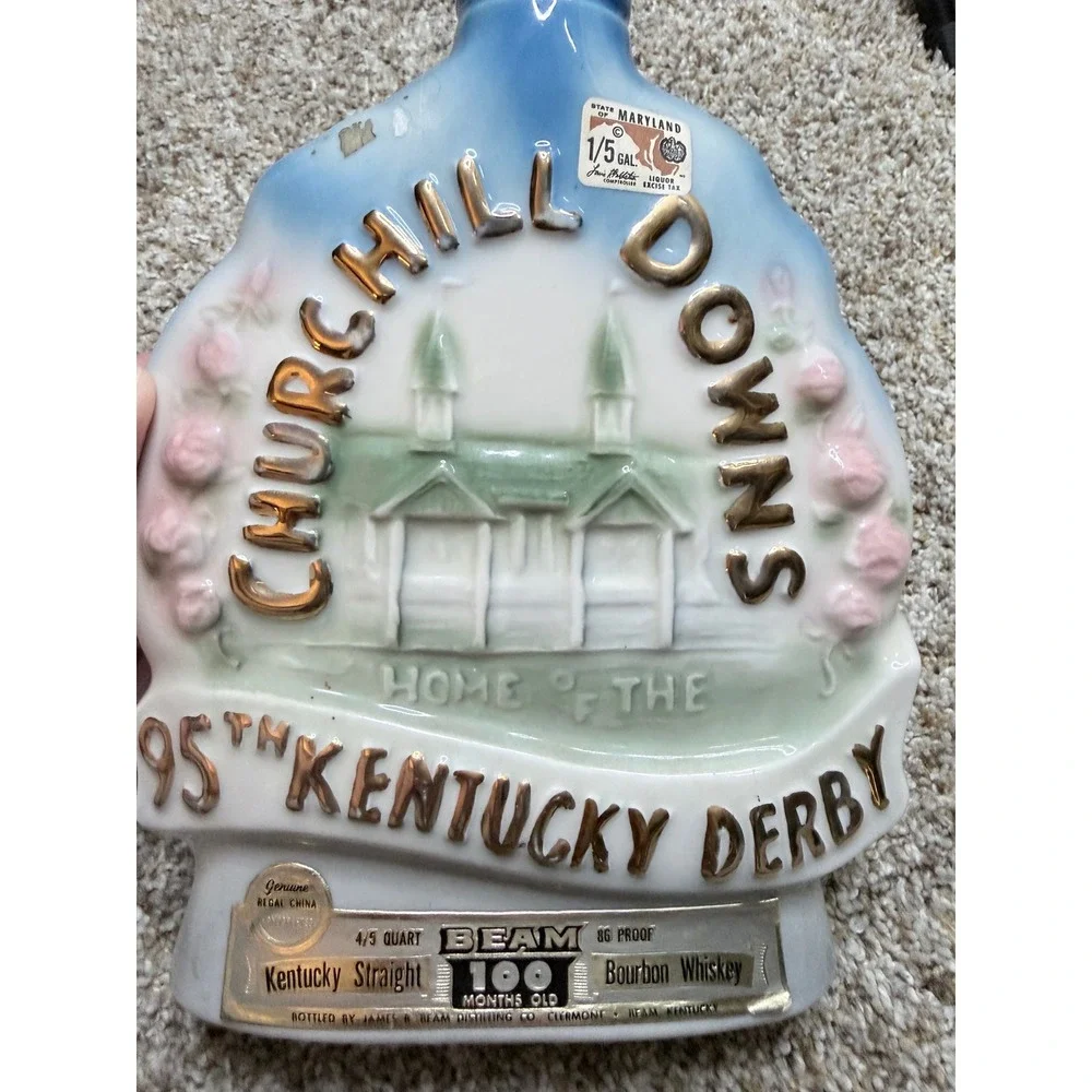 Jim Beam Decanter 95th Kentucky Derby 1969 Aristides Blue Regal China Empty GOOD